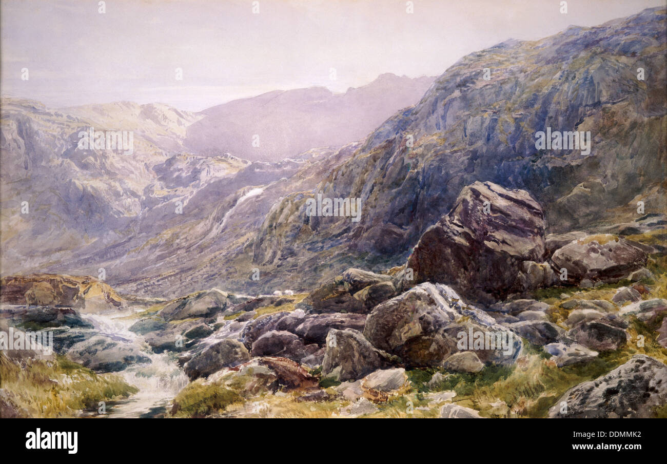 Llanberis Pass, 1875. Artista: Thomas Collier Foto Stock