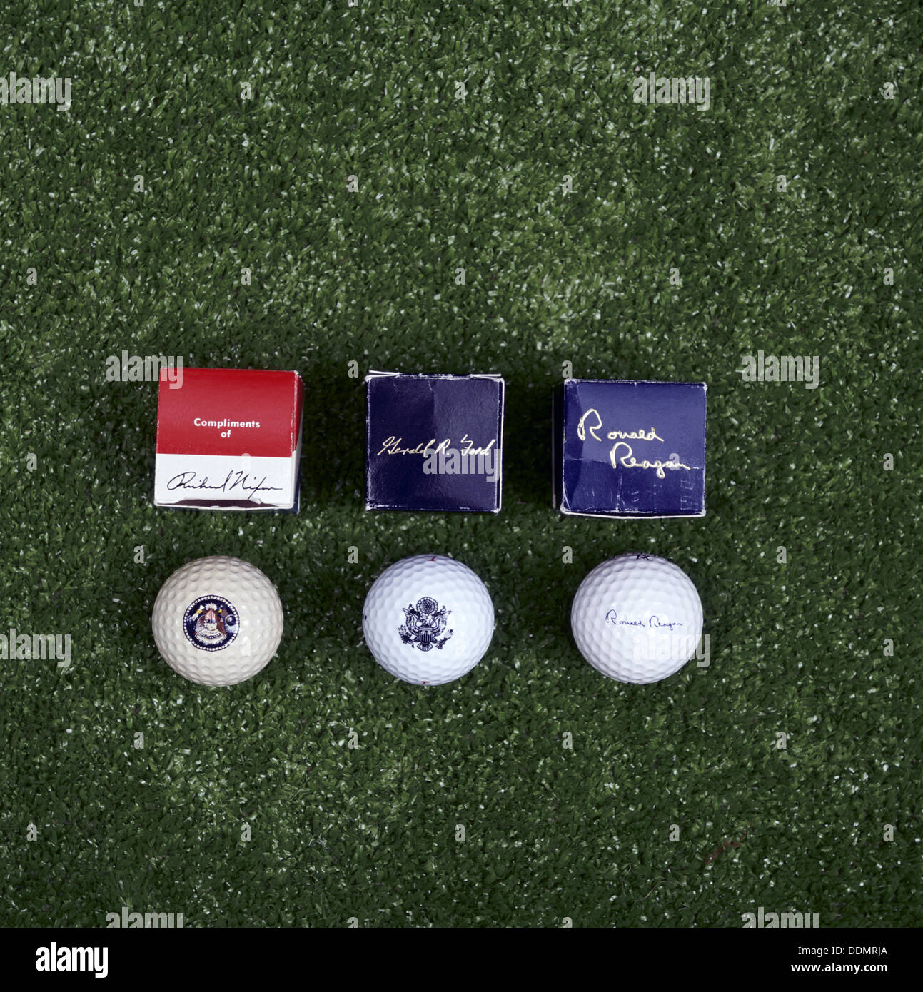 Palline da golf recanti le firme dei Presidenti degli USA, C1969-c1988. Artista: sconosciuto Foto Stock