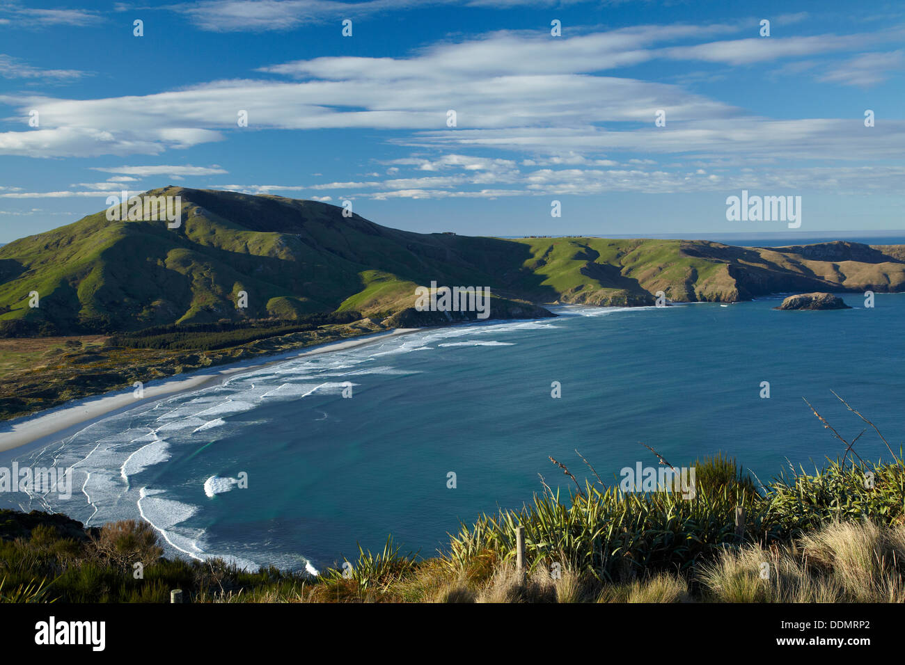 Spiaggia di Allans e Mt Charles, Penisola di Otago, Dunedin, Otago, Isola del Sud, Nuova Zelanda Foto Stock