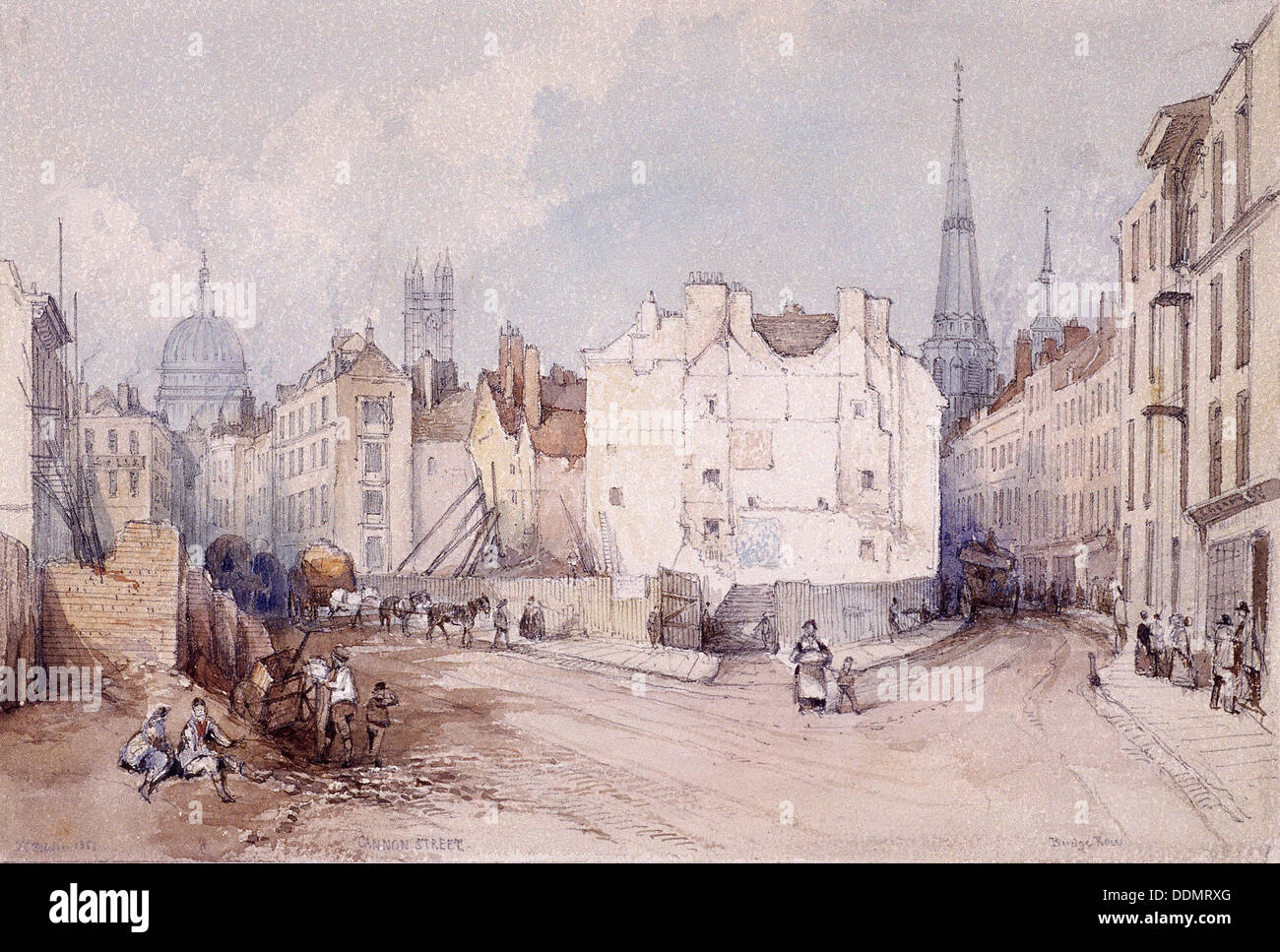 Cannon Street, Londra, 1851. Artista: Thomas Colman Dibdin Foto Stock