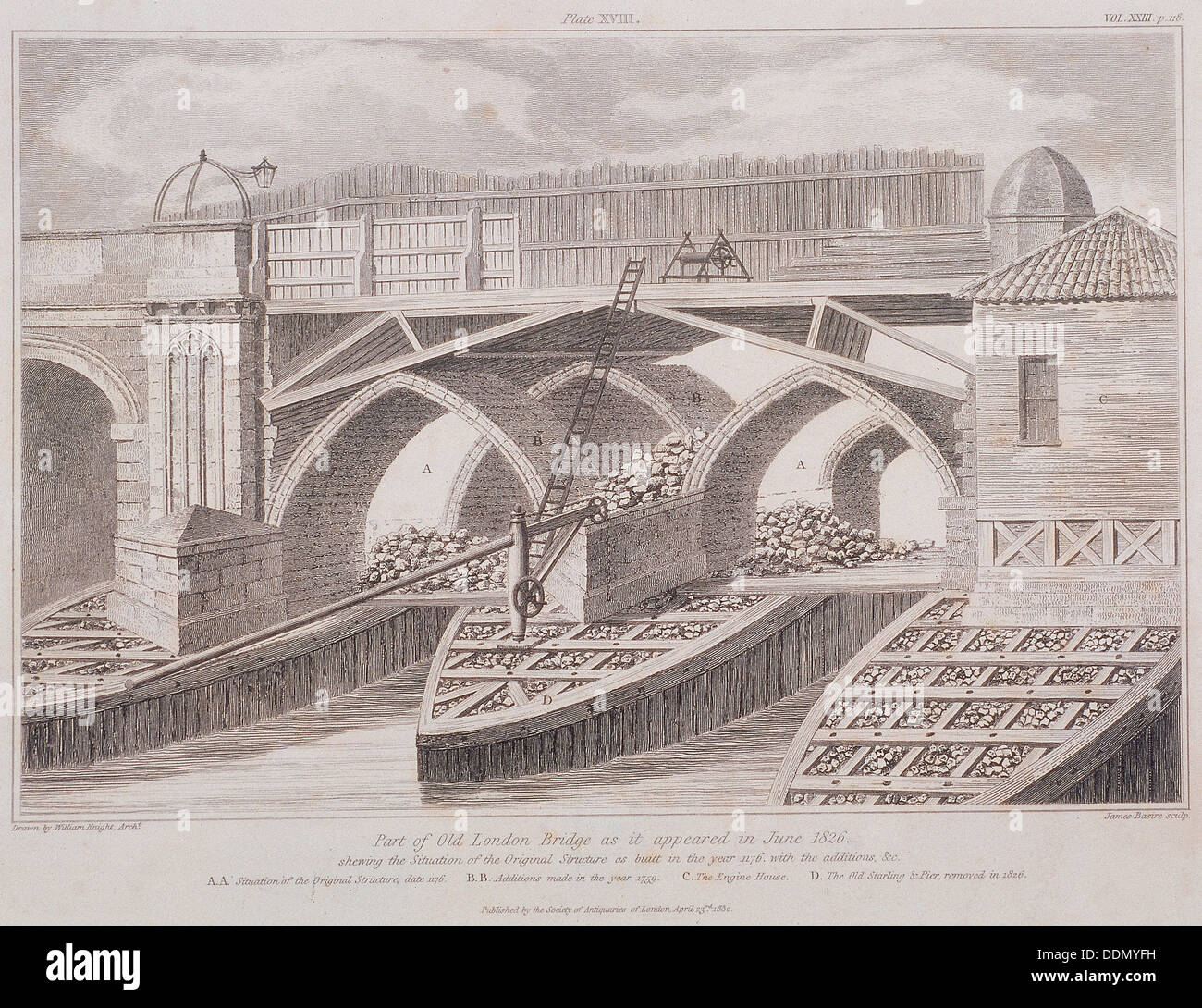 London Bridge (vecchio), Londra, 1830. Artista: James Basire I Foto Stock