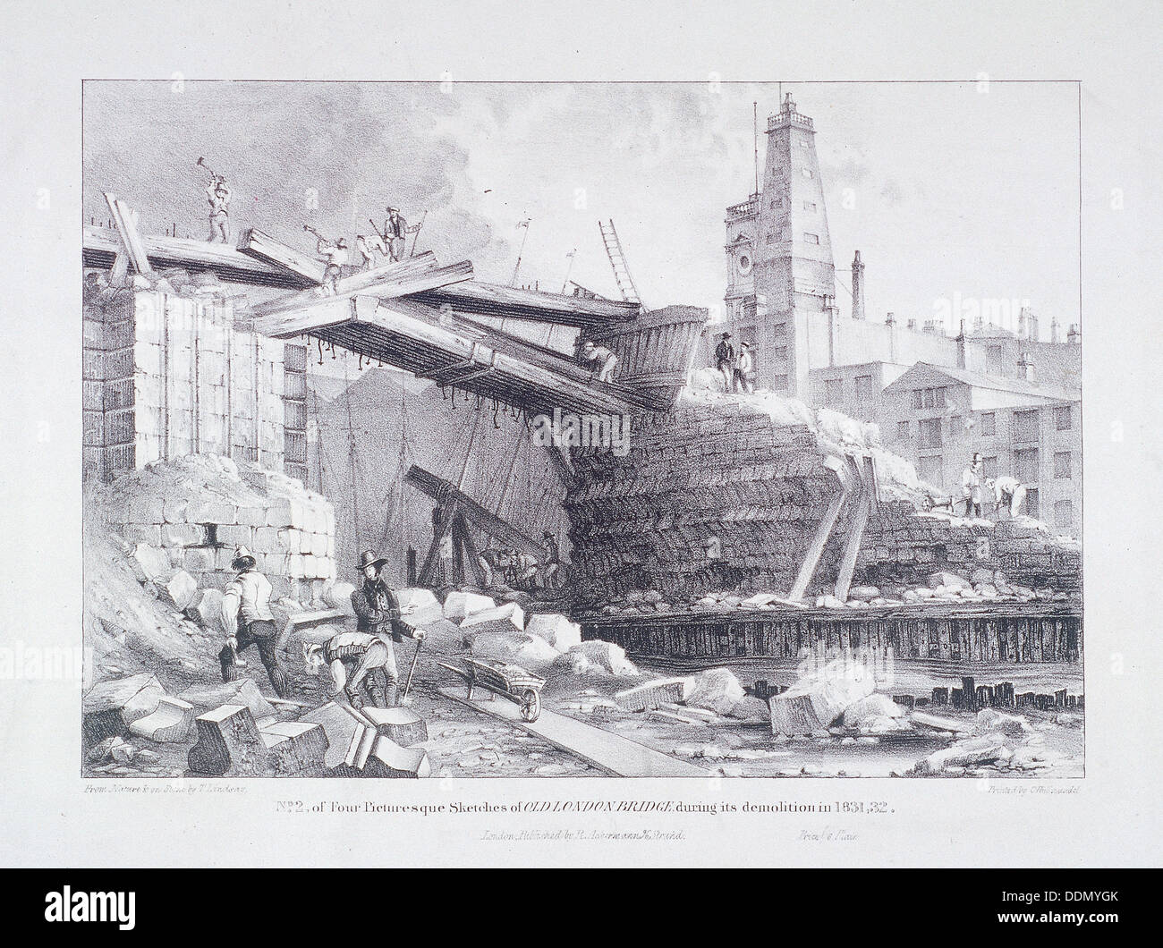 London Bridge (vecchio), Londra, 1832. Artista: Charles Joseph Hullmandel Foto Stock