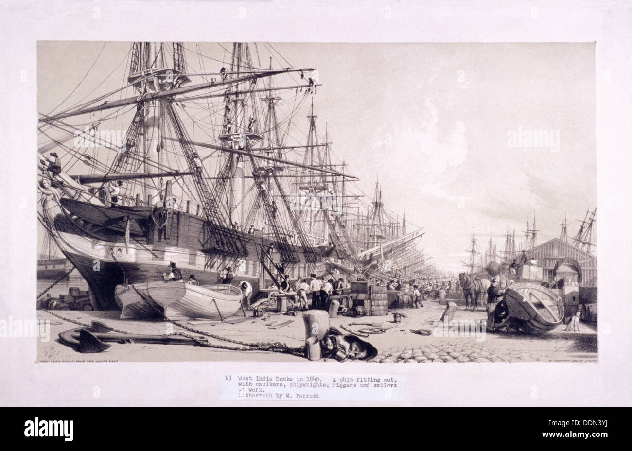 West India Docks, pioppo, Londra, 1830. Artista: William Parrott Foto Stock