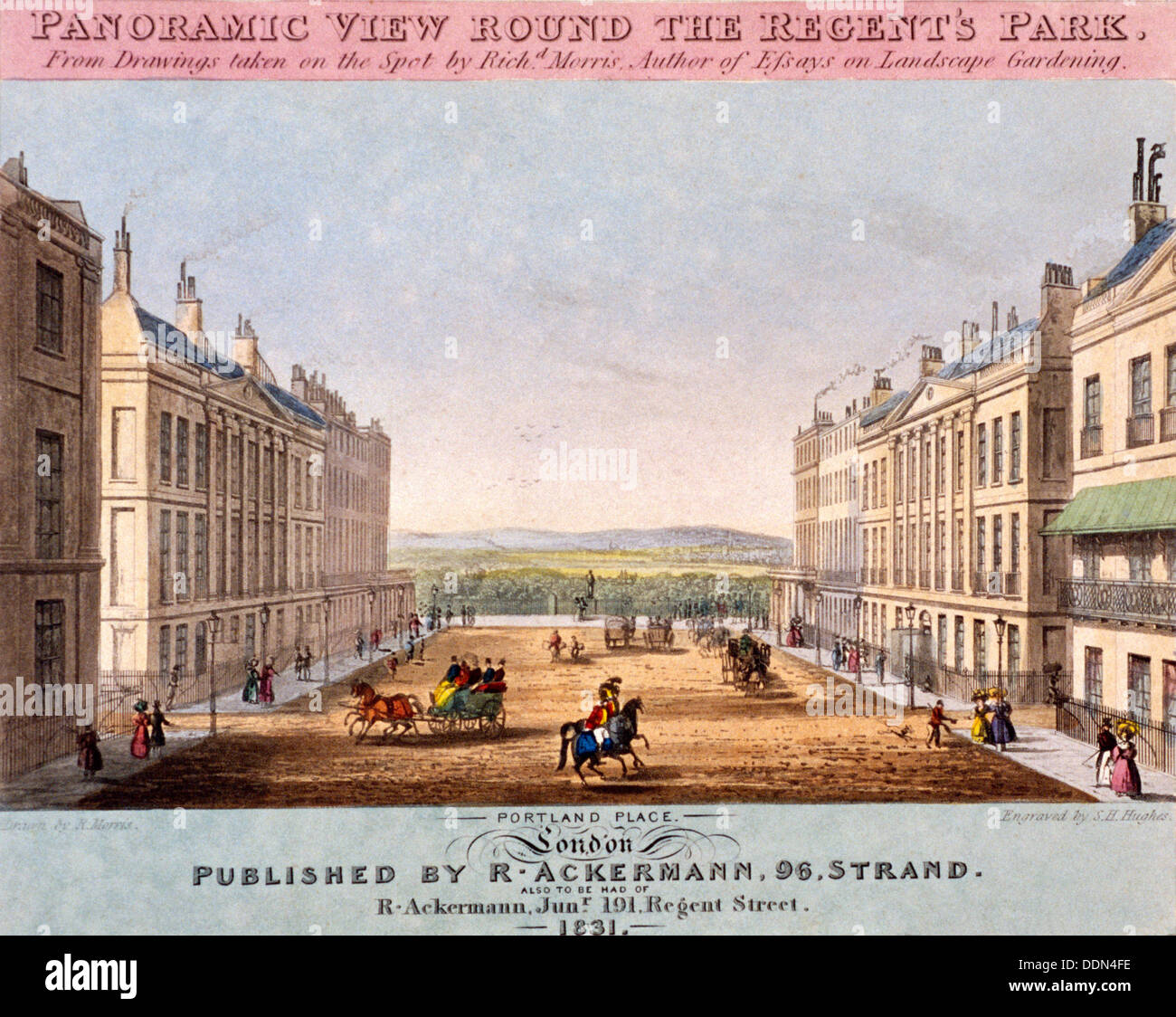 Portland Place, Marylebone, London, 1831. Artista: SH Hughes Foto Stock