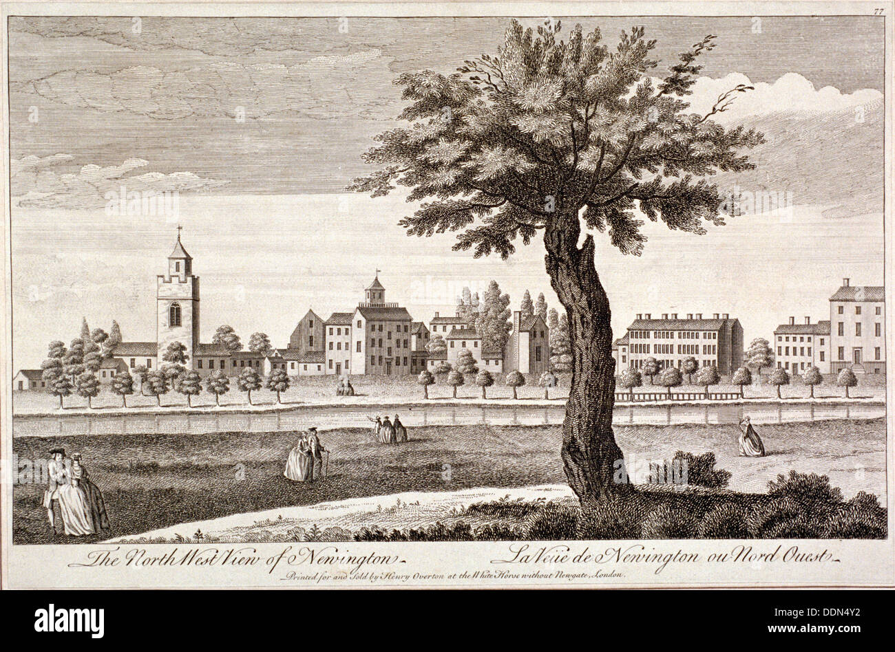 Nord ovest vista di Stoke Newington, Londra, c1750. Artista: Anon Foto Stock