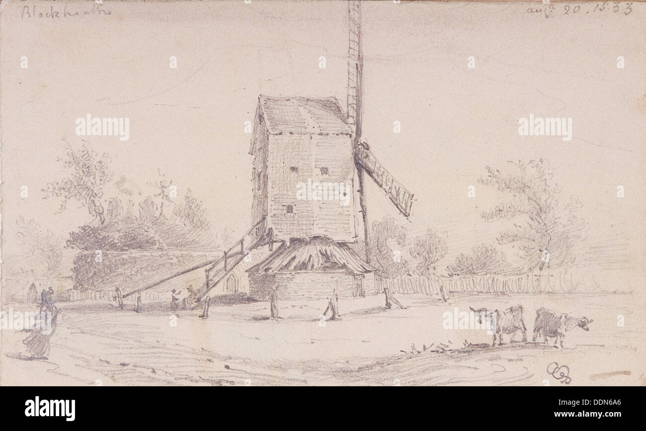 Vista del mulino a vento di Blackheath e Greenwich, Londra, 1833. Artista: George Shepheard Foto Stock