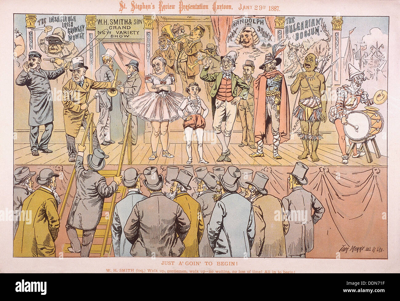 "Solo un'goin' per iniziare!", 1887. Artista: Tom Merry Foto Stock