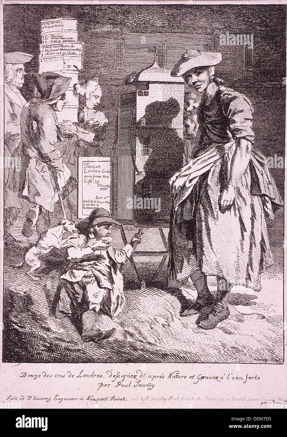 Donna con un raree mostrano, grida di Londra, 1760. Artista: Paul Sandby Foto Stock