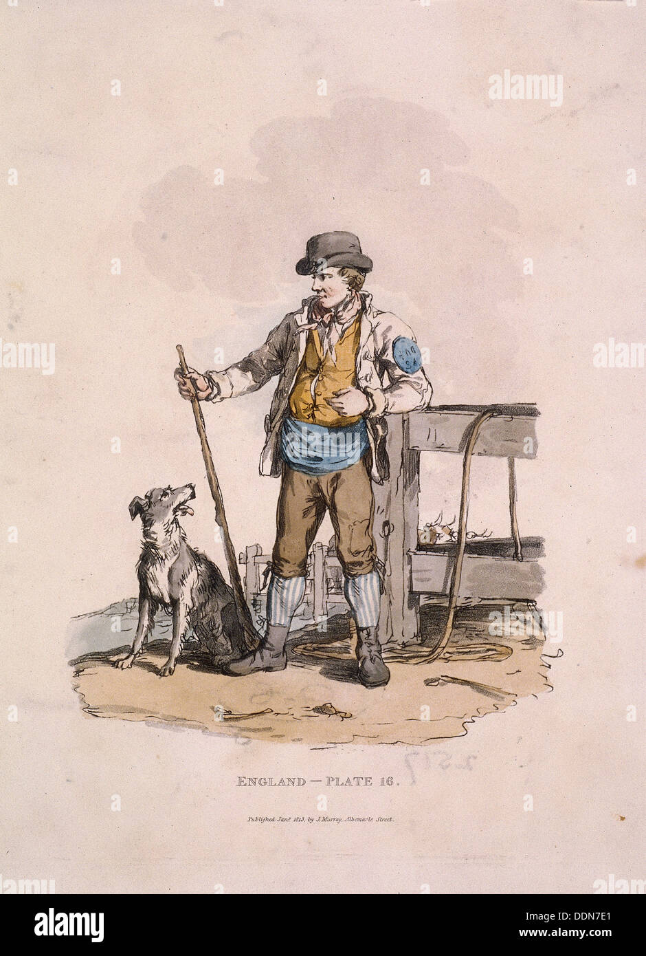 Un drover e il suo cane, Provinciale dei caratteri, 1813. Artista: Anon Foto Stock