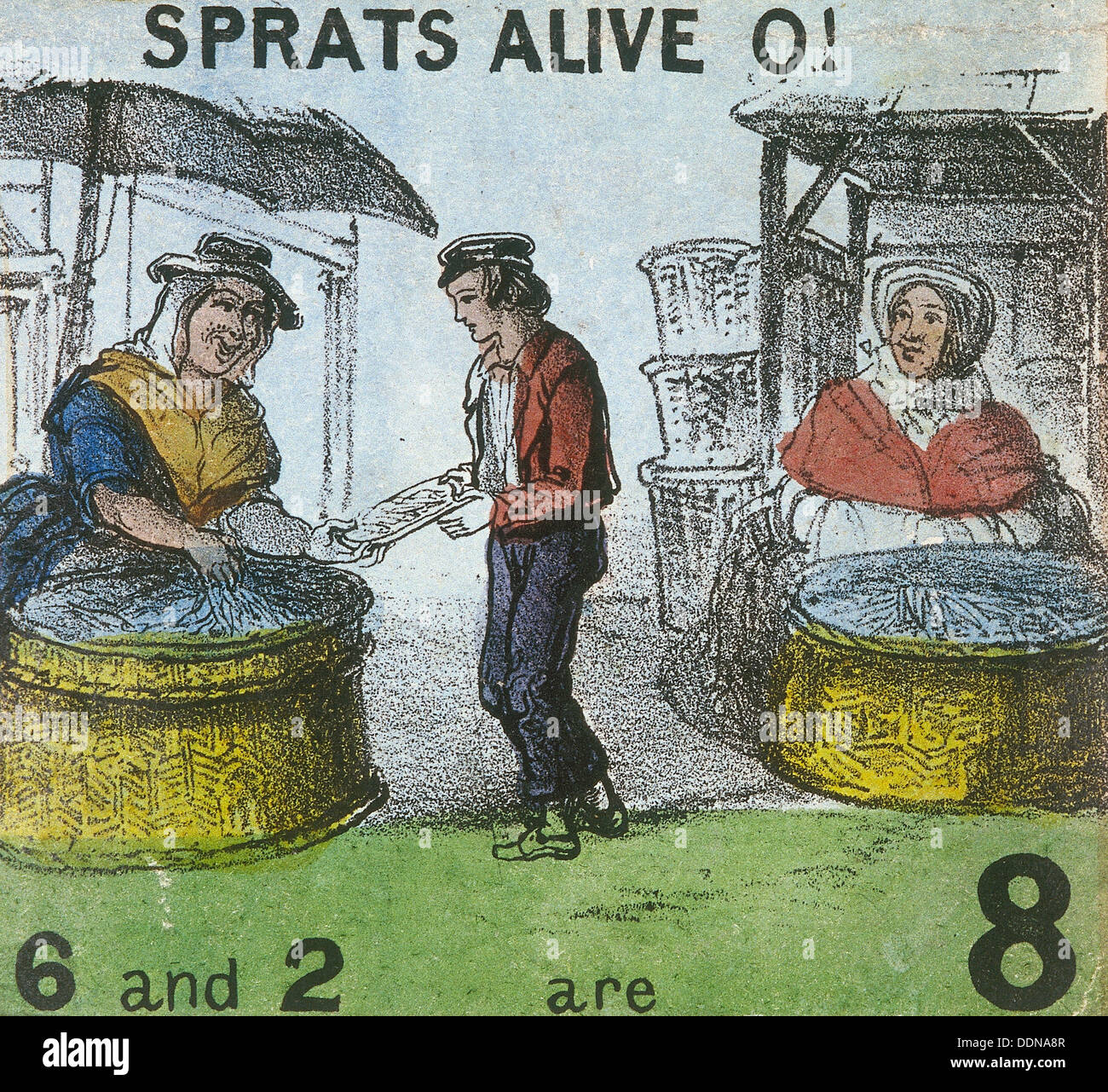 'Sprats vivo O!", grida di Londra, c1840. Artista: TH Jones Foto Stock