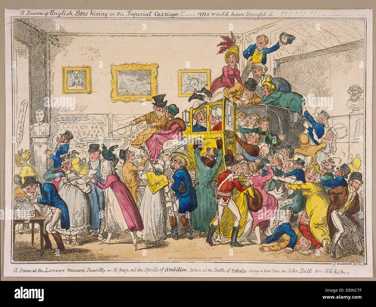 Bonaparte allenatore in mostra al giovenco's Museum, Piccadilly, Westminster, Londra, 1835. Artista: George Cruikshank Foto Stock