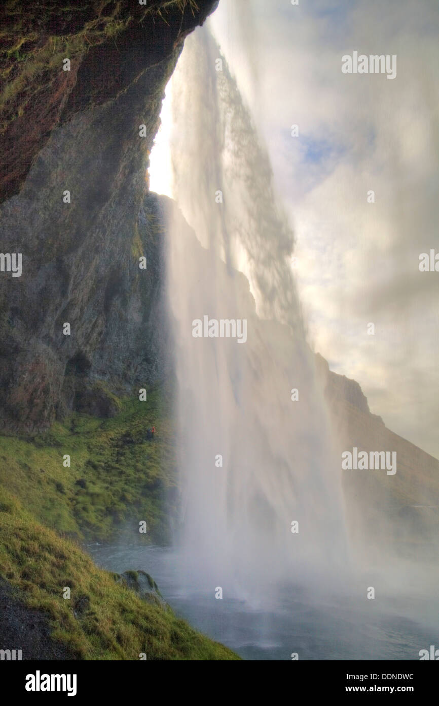 Cascata Seljalandsfoss dal ghiacciaio Eyjafjallajökull, Islanda, Europa Foto Stock