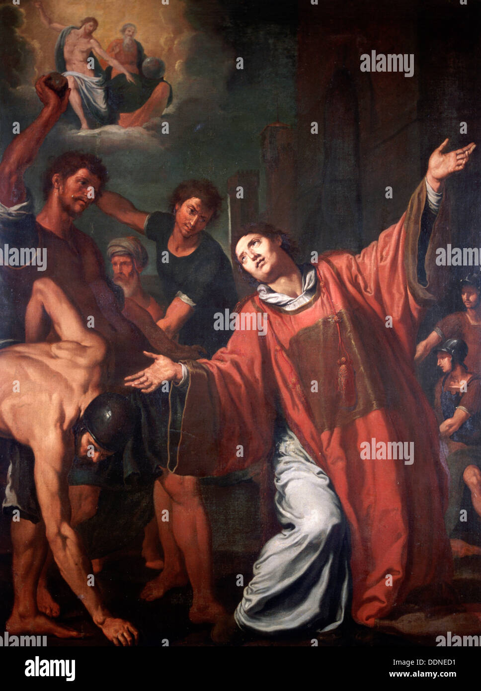 'La lapidazione di Santo Stefano". Artista: Anon Foto Stock