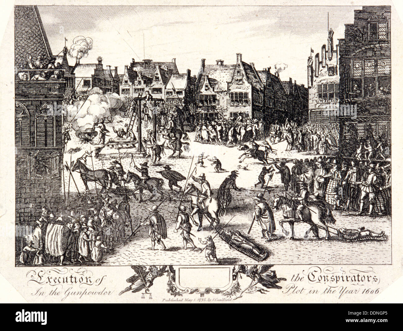 Esecuzione dei cospiratori nel grafico di polvere da sparo in Palazzo Vecchio Cantiere, Westminster, 1606 (1795). Artista: R Romney Foto Stock