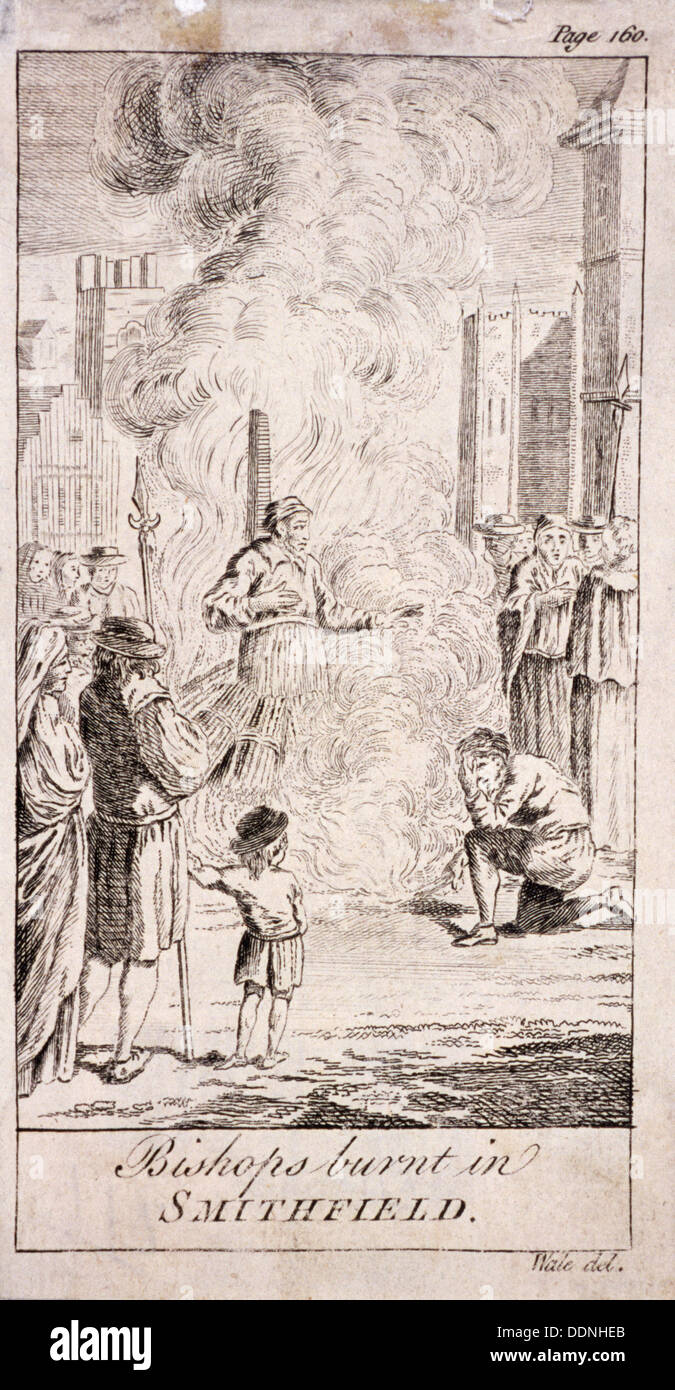 Vescovi protestanti vengono bruciate a Smithfield, durante il regno di Maria I, XVI secolo, (c1760). Artista: Anon Foto Stock