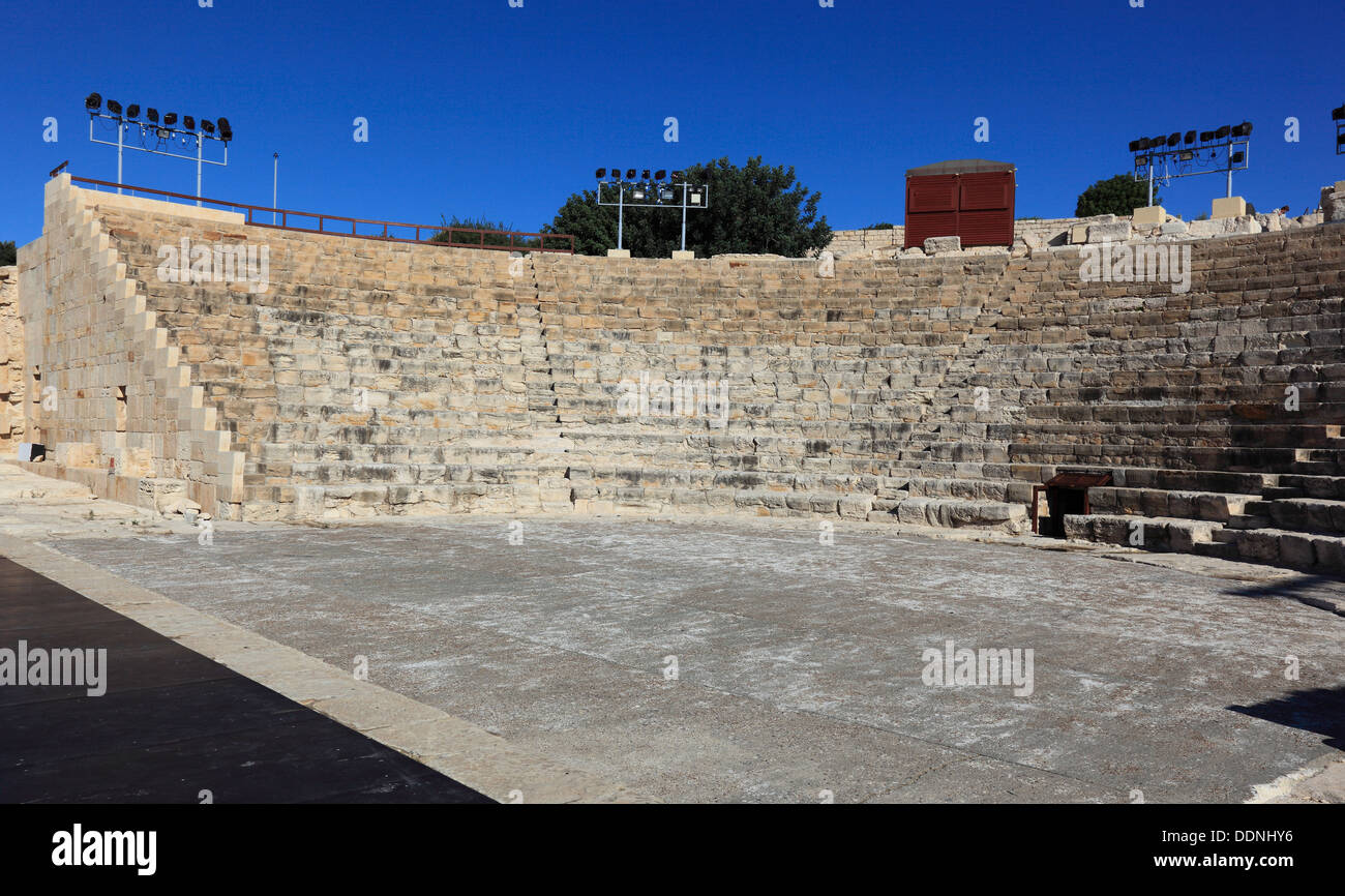 Cipro, Kourion, assiro Ku-ri-ho, antica greca, latina, curio, storico antico sito archeologico, ruderi, teatro romano Foto Stock