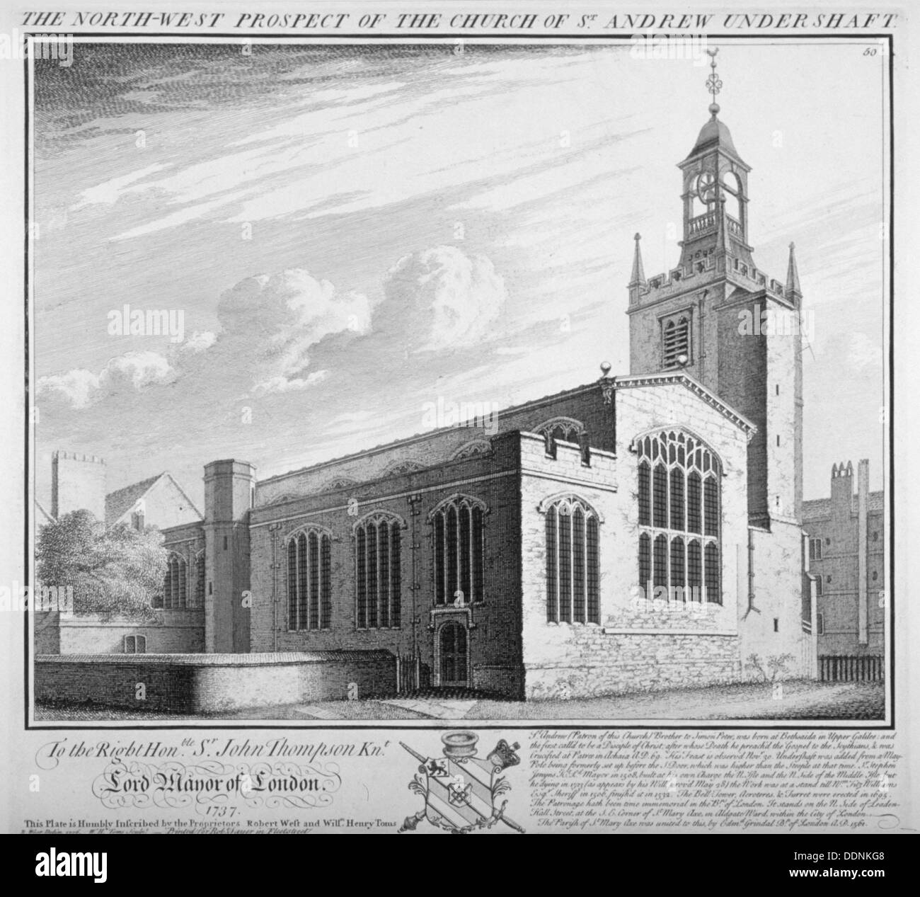 St Andrew Undershaft, città di Londra, 1736. Artista: William Henry Toms Foto Stock