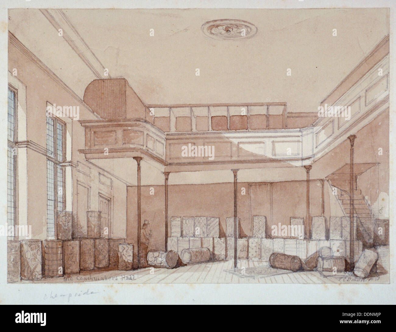 Interno del Coachmakers' Hall, nobile Street, City of London, 1851. Artista: Thomas Colman Dibdin Foto Stock