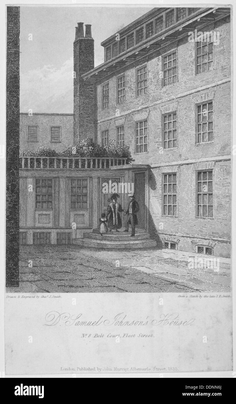 Vista del n. 8 Vite corte dove il Dr Samuel Johnson ha vissuto, città di Londra, 1835. Artista: John Thomas Smith Foto Stock