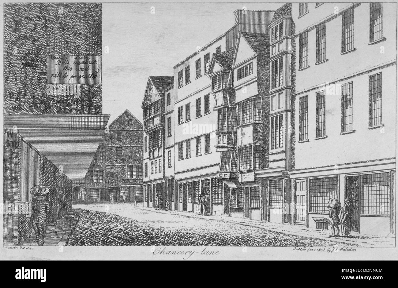 Chancery Lane, Città di Londra, 1808. Artista: James Peller Malcolm Foto Stock