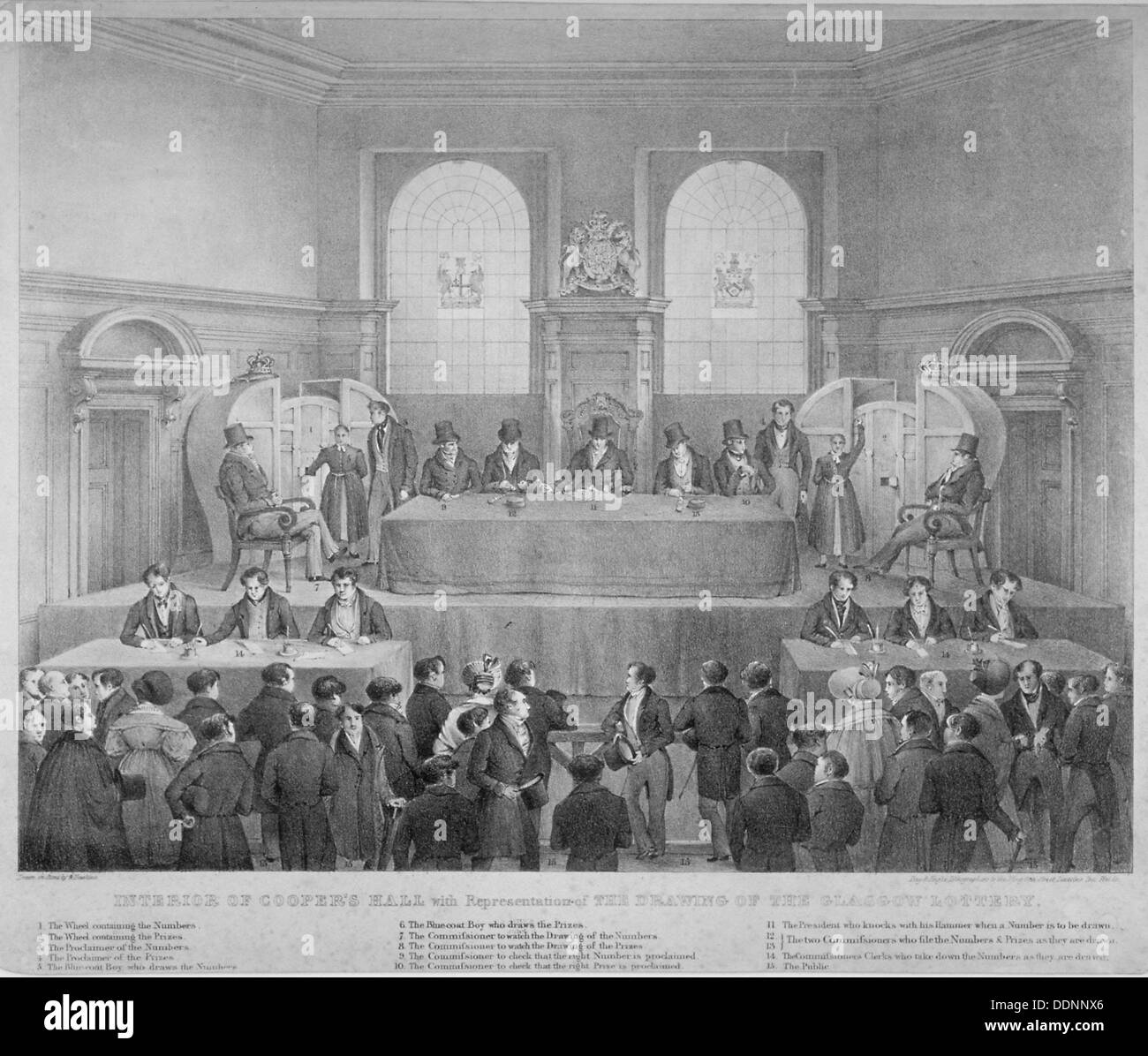 Lotteria disegnare, Coopers' Hall, City of London, 1825. Artista: Giorno & Haghe Foto Stock