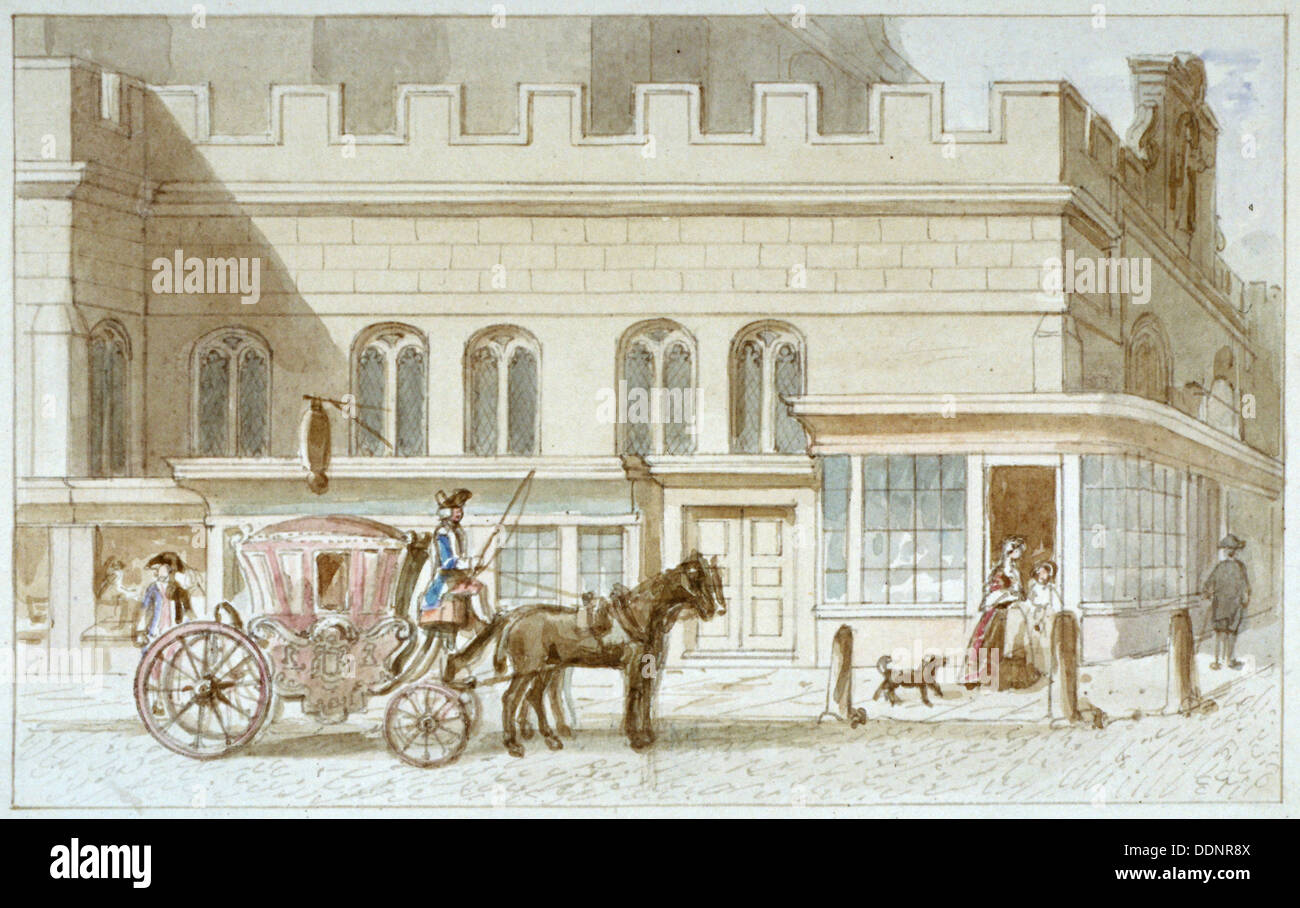 Shop fronti da St Dunstan-in-the-West, Fleet Street, City of London, 1820. Artista: James Findlay Foto Stock