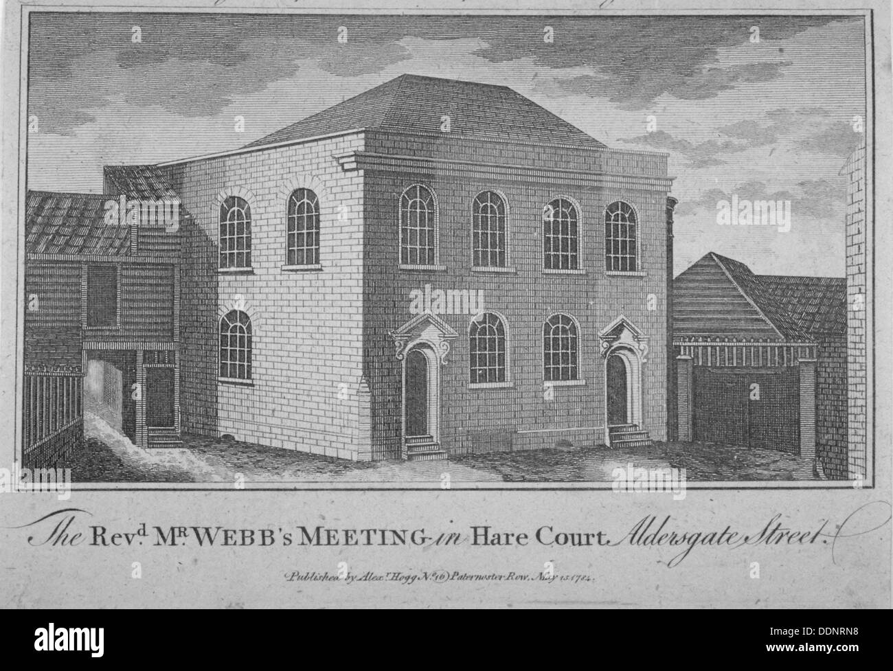Vista del reverendo Francis Webb's Meeting House, lepre corte, città di Londra, 1784. Artista: Anon Foto Stock
