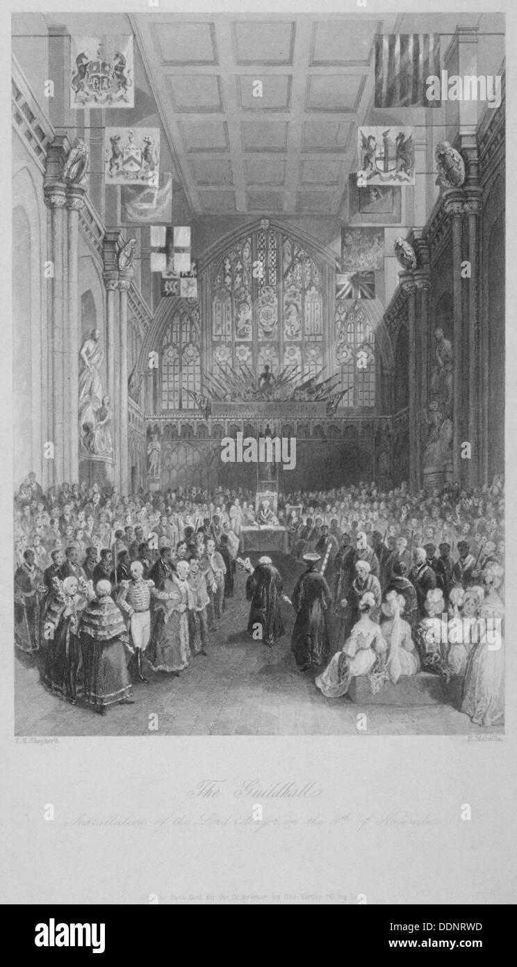 Installazione del Sindaco di Londra presso la Guildhall, città di Londra, 1838. Artista: Harden Sidney Melville Foto Stock