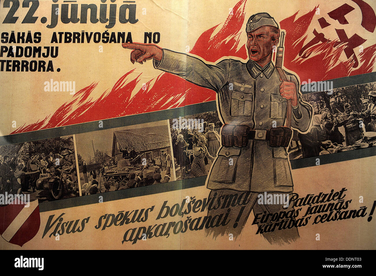 La storia. Workd Guerra II. La lettonia. Nazi di propaganda poster. Dal 1941 al 1944. Museo di occupazione. Riga. La lettonia. Foto Stock