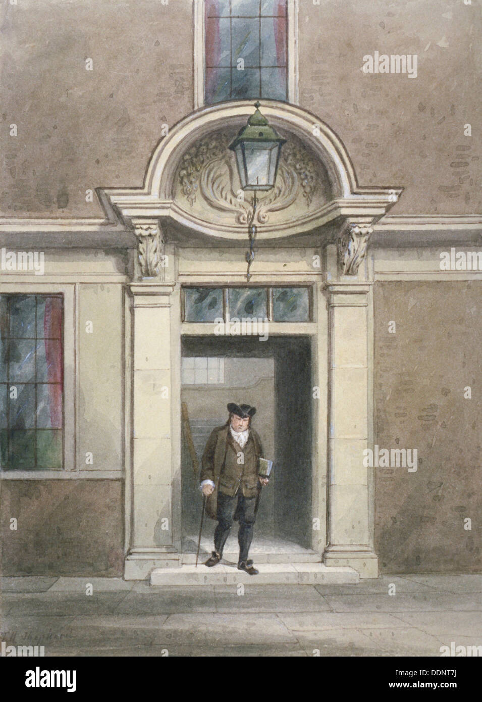 Vista del Dr Johnson della porta e la Scala, tempio interno Lane, Città di Londra, 1855. Artista: Thomas Hosmer Pastore Foto Stock