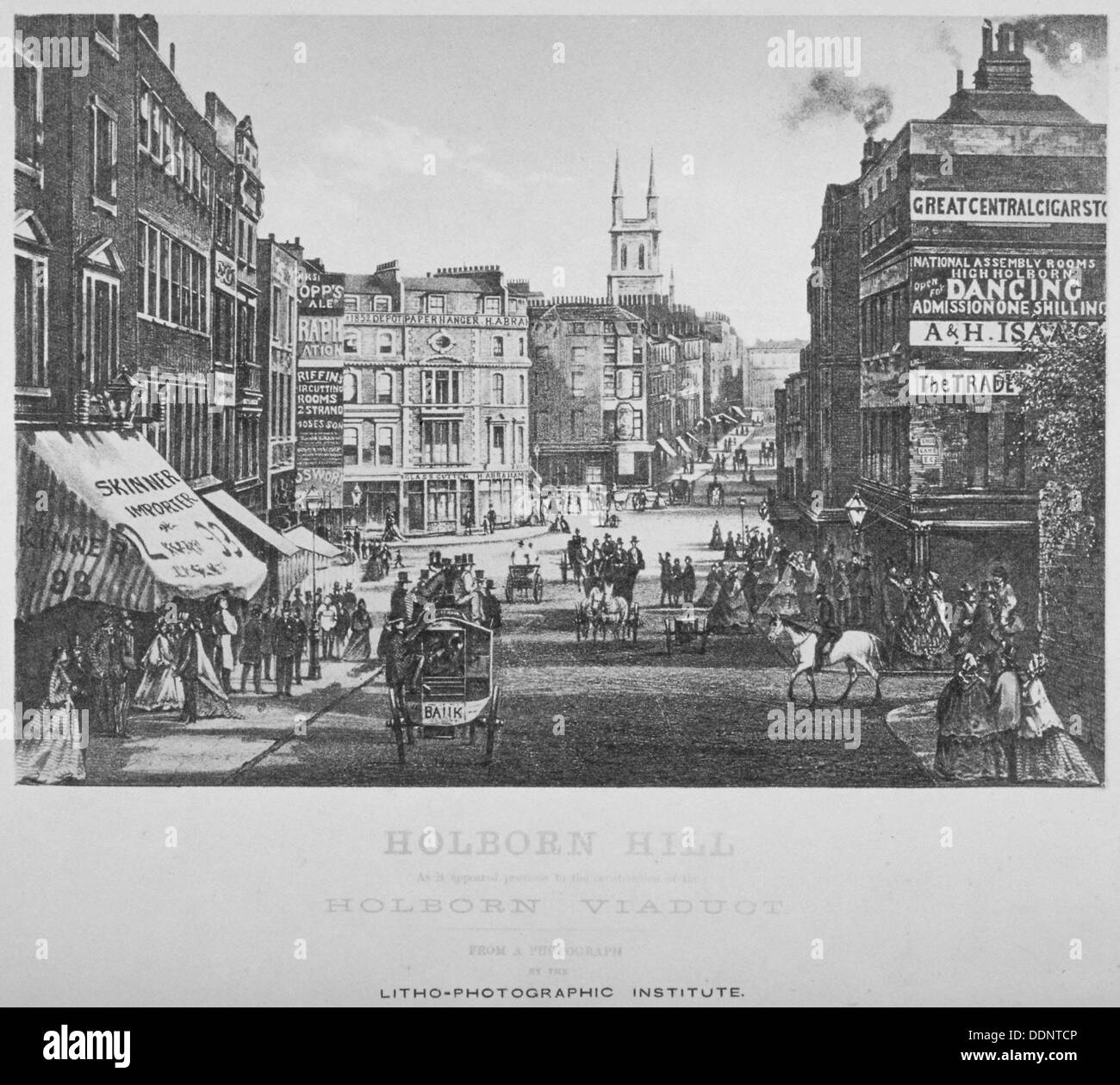 La collina di Holborn e Skinner Street prima di Holborn Viaduct è stato costruito, la città di Londra, 1864. Artista: Istituto Litho-Photographic Foto Stock