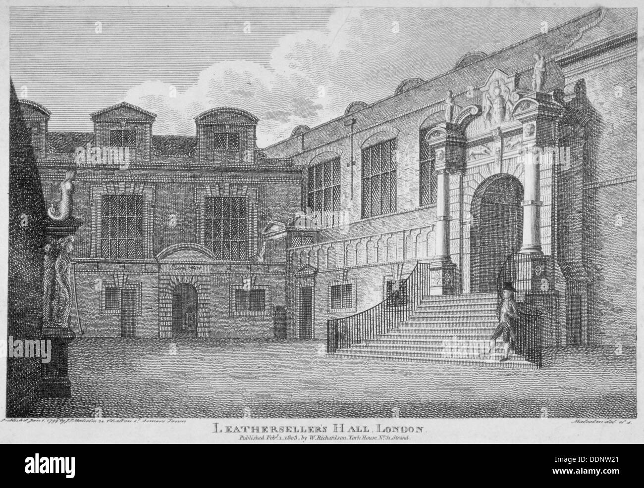 Vista del cortile, Leathersellers' Hall, City of London, 1803. Artista: James Peller Malcolm Foto Stock