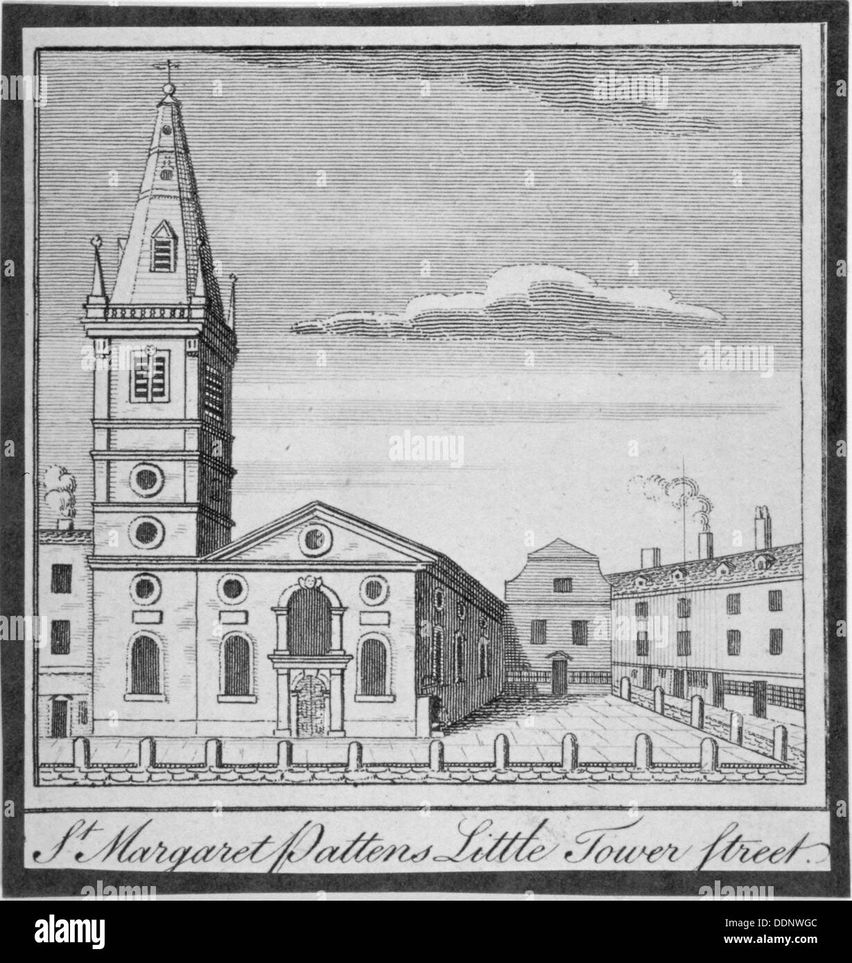 Chiesa di St Margaret Pattens, poco Tower Street, City of London, 1750. Artista: Anon Foto Stock
