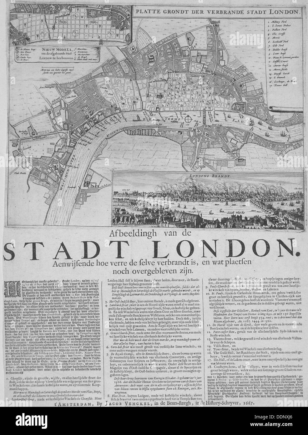 Mappa di Londra, 1667. Artista: Anon Foto Stock