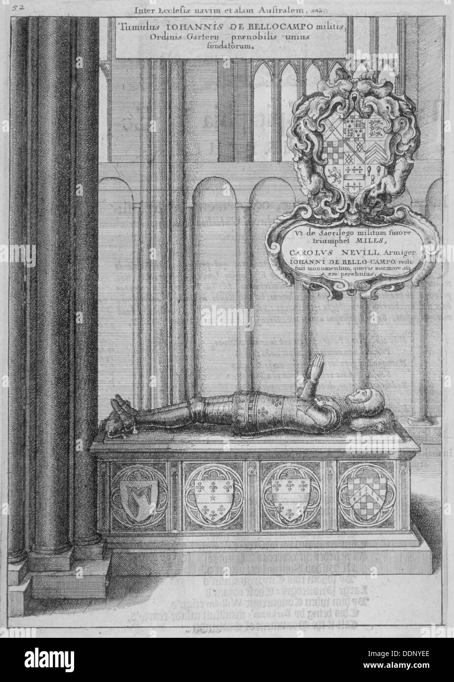 Tomba di Giovanni Beauchamp nella vecchia Cattedrale di St Paul, città di Londra, 1656. Artista: Wenceslaus Hollar Foto Stock