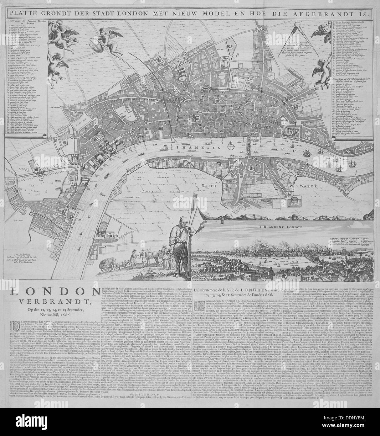 Mappa di Londra, 1666. Artista: Anon Foto Stock