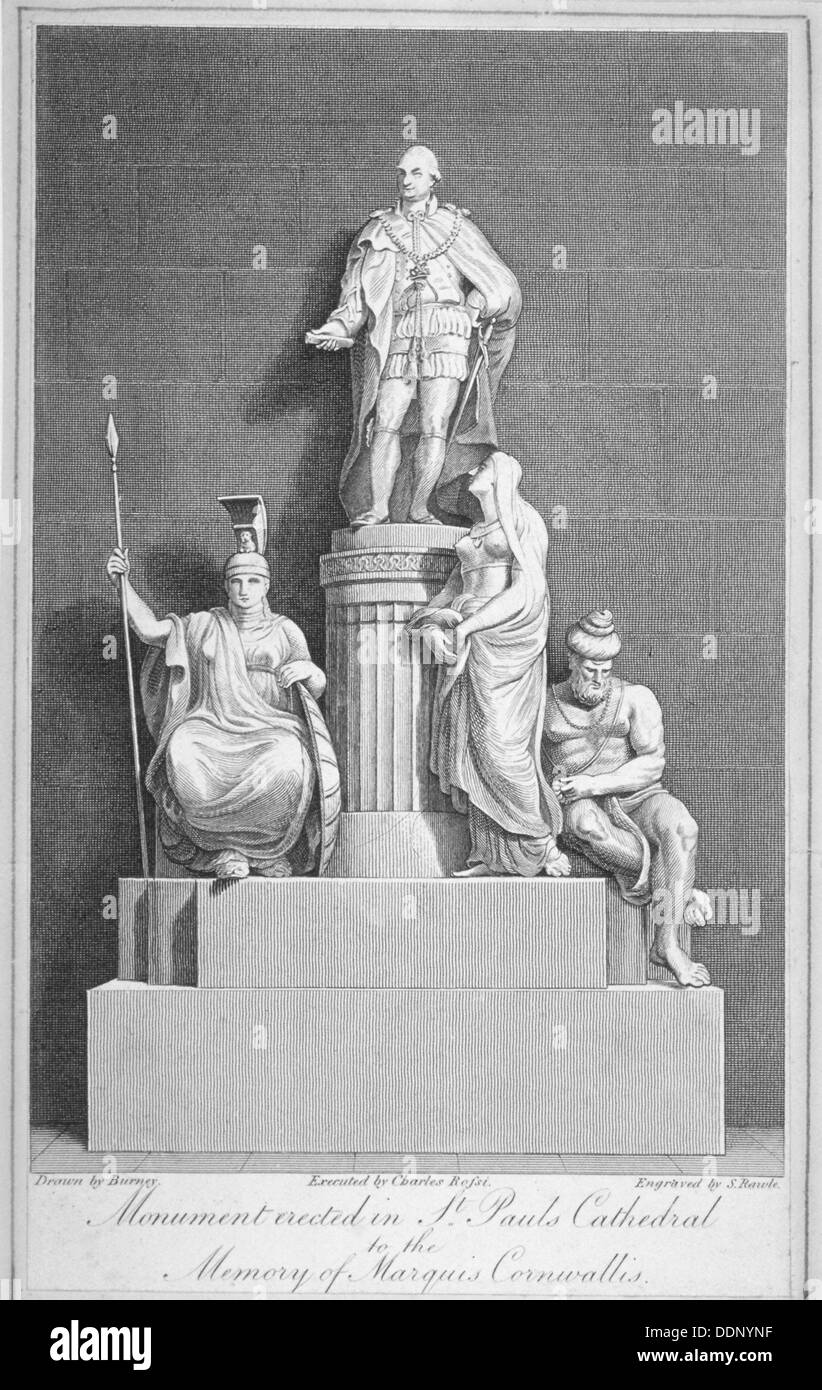 Monumento a Carlo, Marchese Cornwallis, la Cattedrale di St Paul, città di Londra, 1805. Artista: Samuel Rawle Foto Stock