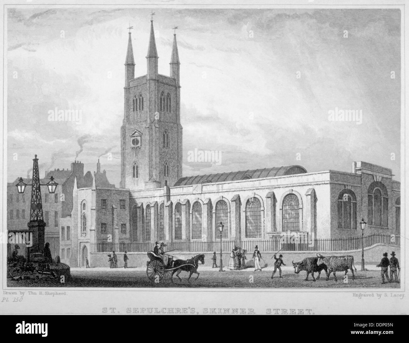 Vista di San Sepolcro Chiesa, Skinner Street, City of London, 1830. Artista: S Lacey Foto Stock