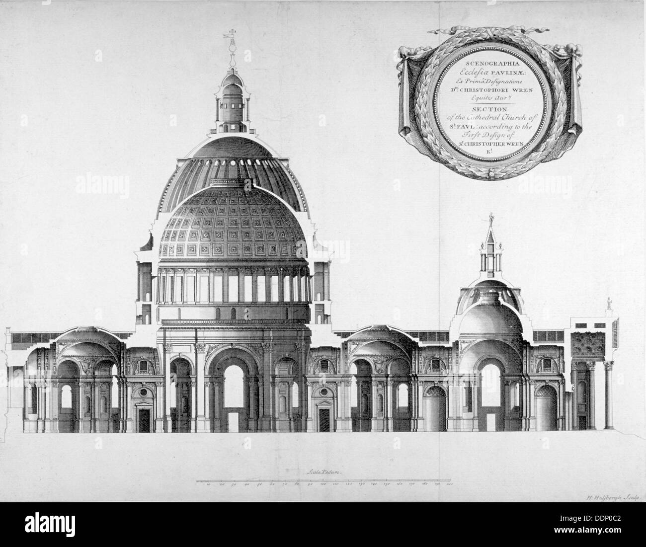 Sezione Longtitudinal attraverso la Cattedrale di St Paul, città di Londra, 1700. Artista: Anon Foto Stock