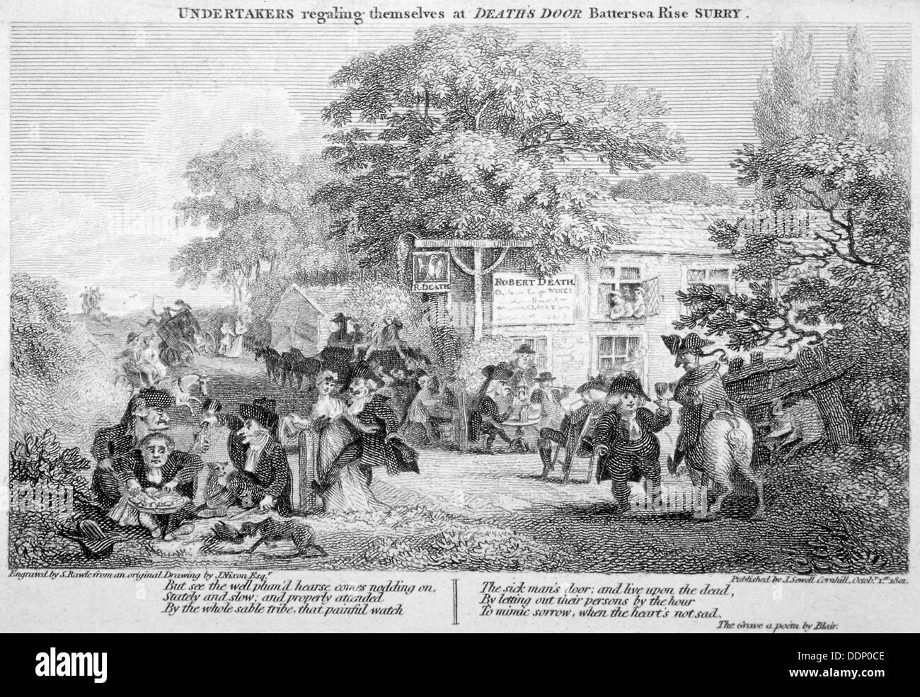 "Imprenditori livellarsi stessi alla soglia della morte', Battersea, Londra, 1801. Artista: Samuel Rawle Foto Stock