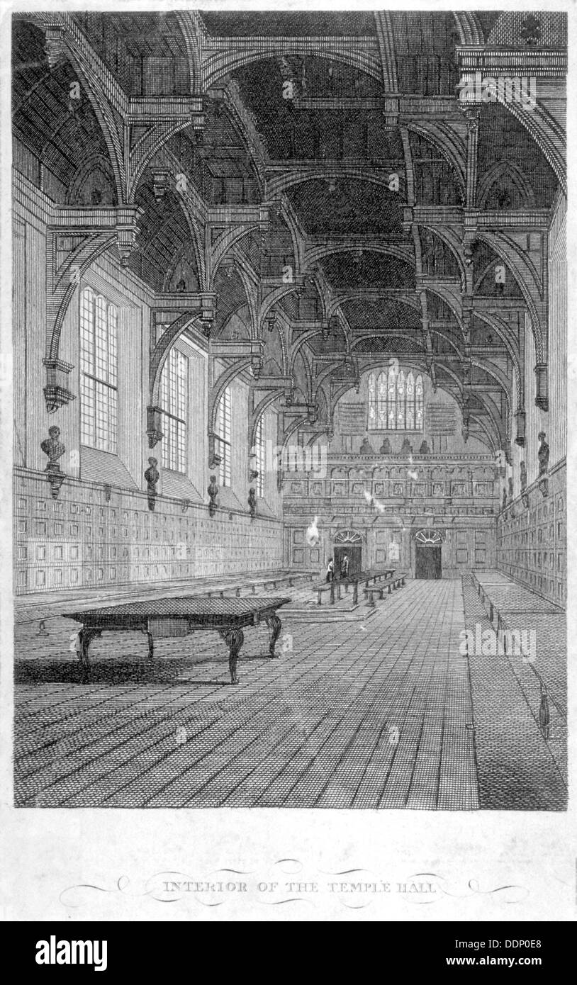 Vista interna del tempio interno Hall, City of London, 1804. Artista: John Greig Foto Stock