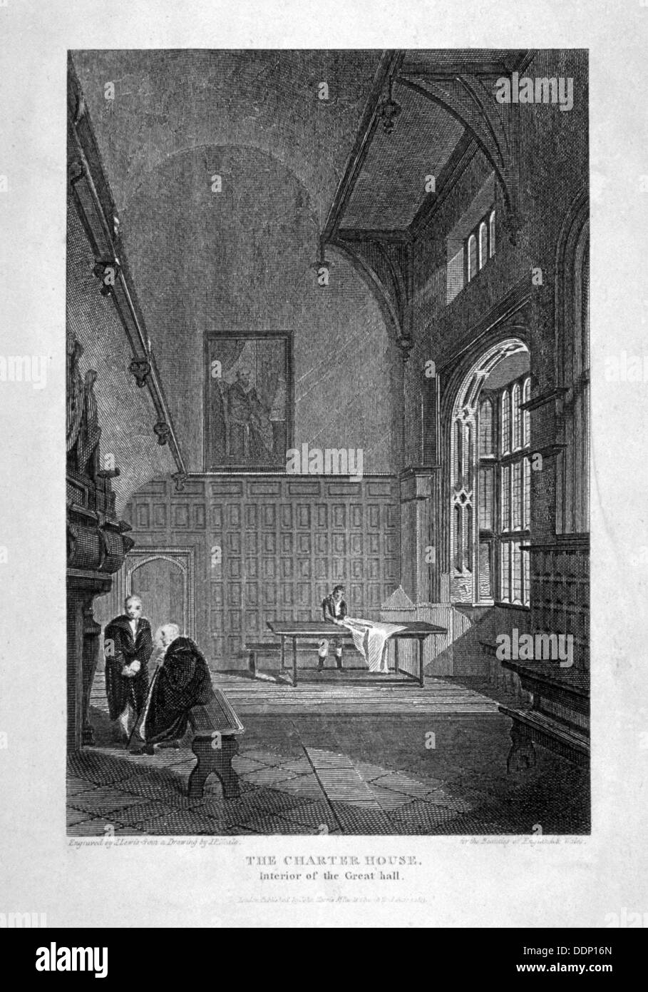 Interno della sala grande, Certosa, Finsbury, Londra, 1815. Artista: J Lewis Foto Stock