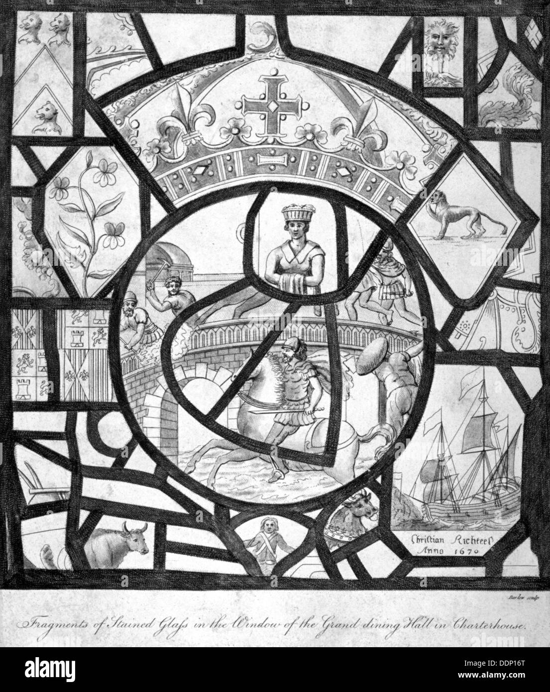 Finestra alla Certosa, Finsbury, Londra, c1800. Artista: John Barlow Foto Stock