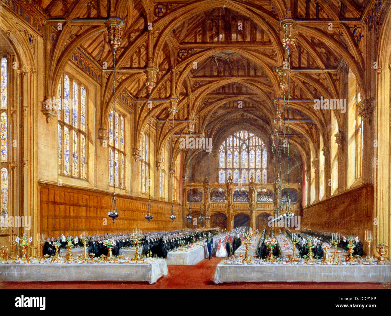 Apertura della nuova hall presso il Lincoln' s Inn, Holborn, Londra, 30 ottobre 1845. Artista: Joseph Nash Foto Stock