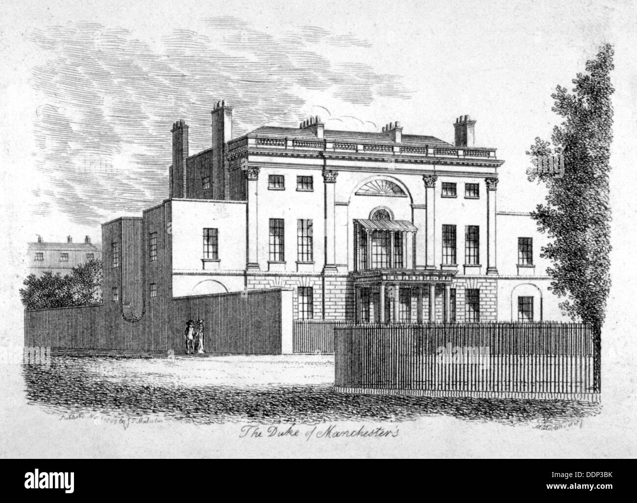 Casa di Manchester, sul lato nord della piazza di Manchester, Marylebone, London, 1807. Artista: James Peller Malcolm Foto Stock