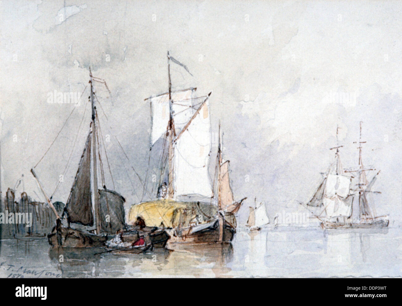 'Un fieno olandese Barge', 1870. Artista: Edmund Thornton Crawford Foto Stock