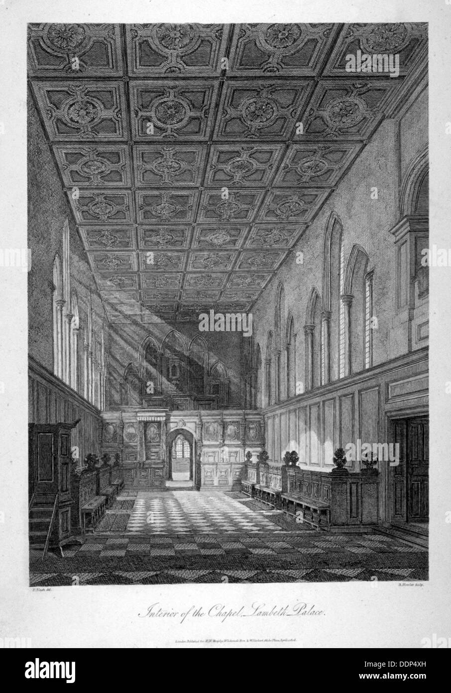 Vista interna di Lambeth Palace cappella, Londra, 1806. Artista: Bartolomeo Howlett Foto Stock