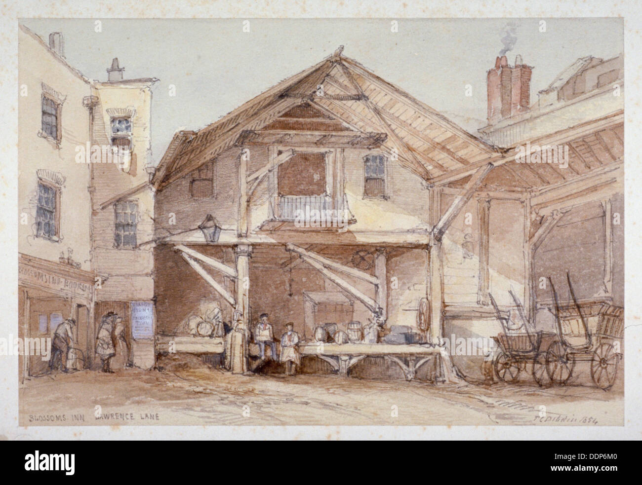 Blossoms Inn, Lawrence Lane, Città di Londra, 1854. Artista: Thomas Colman Dibdin Foto Stock