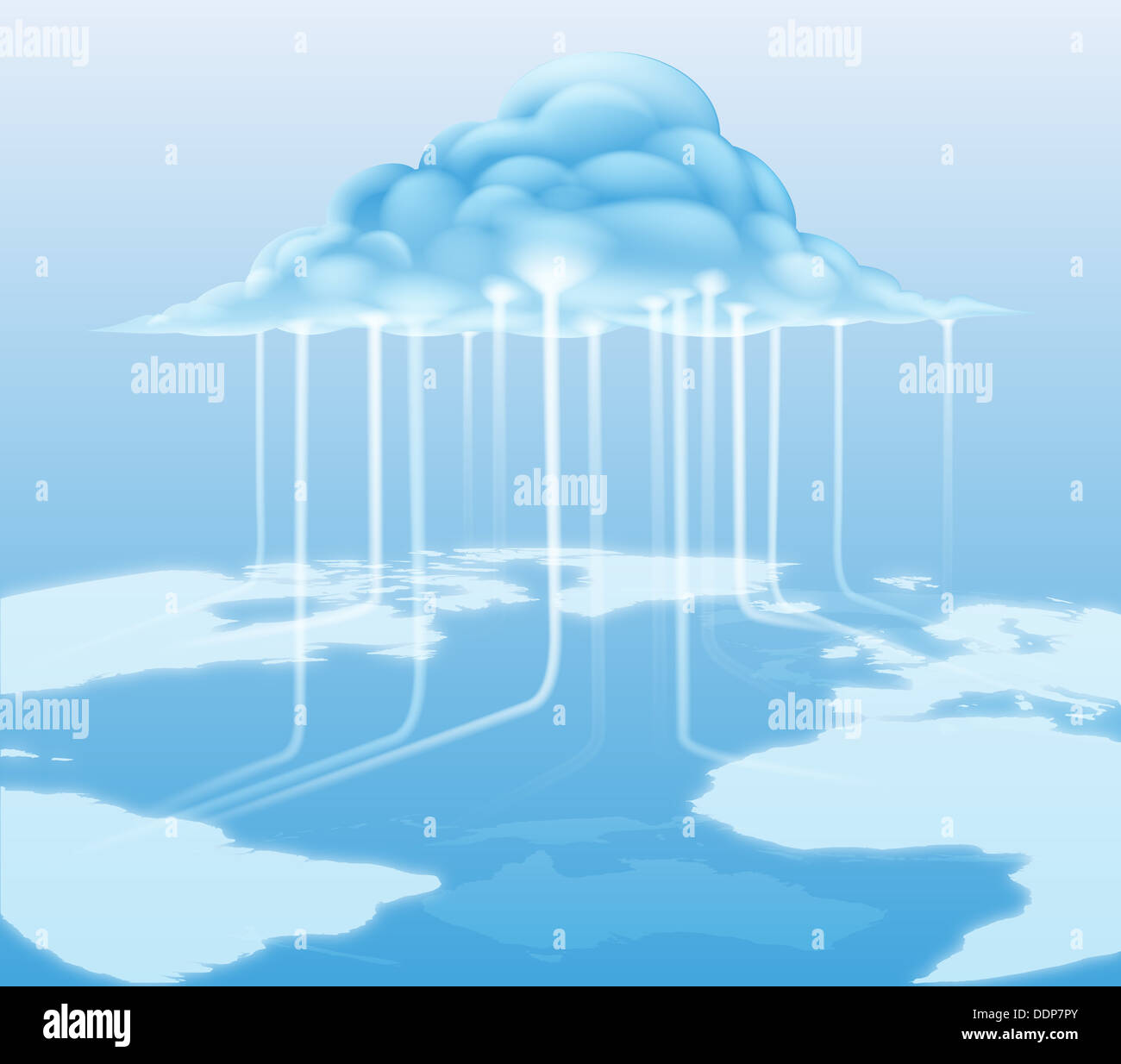 Un cloud computing internet concetto con il flusso di informazioni da e per il cloud Foto Stock
