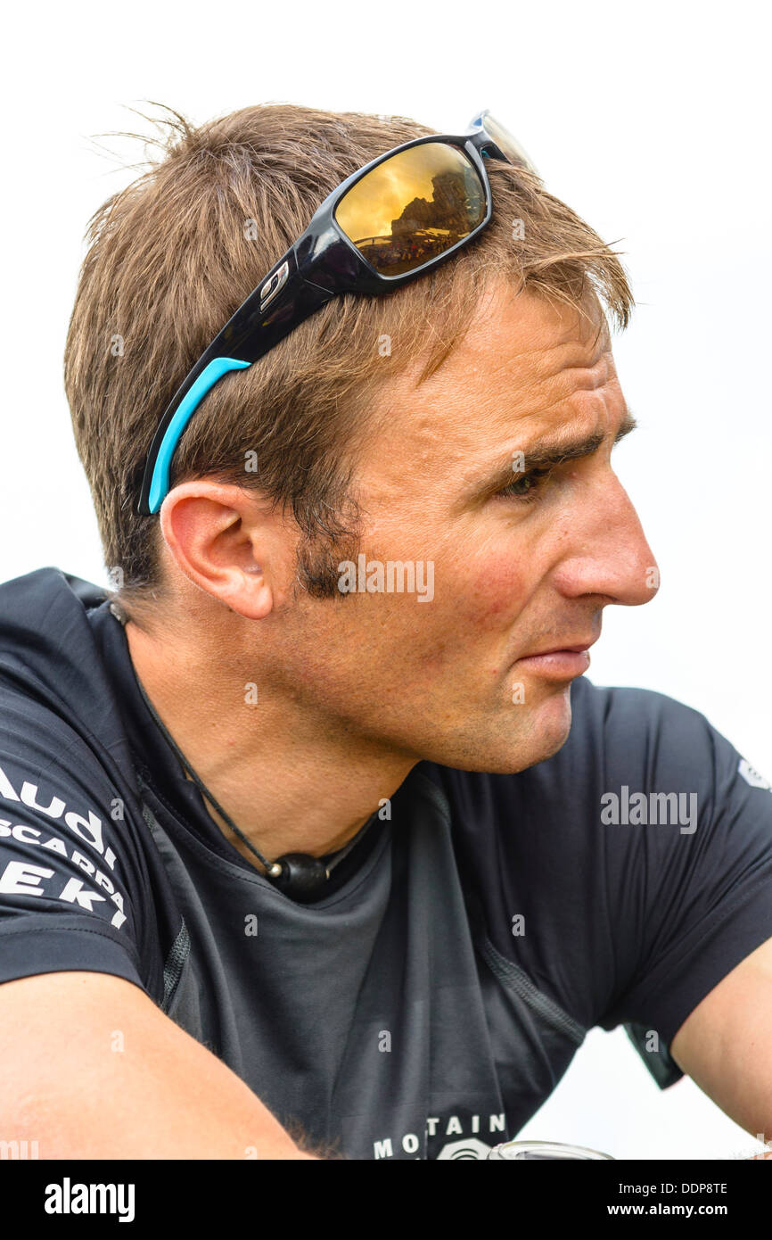 Alpinista svizzero Ueli Steck, ex titolare dell'Eiger North Face record di velocità Foto Stock